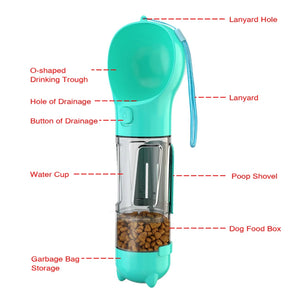 3 In 1 Dog Water Bottle Portable Pet Dog Water Bottle Dogs Travel Puppy Cat Drinking Bowl Outdoor Food Dispenser Feeder Pet Tool