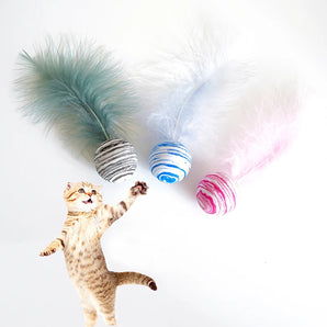 1pc Interactive Cat Toys Star Ball Plus Feather EVA Material Light Foam Ball Throwing Toy Plush Toys Stick Feather Wand Supplies