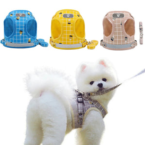 Breathable Mesh Small Dog Harness and Leash Set Puppy Cat Vest Harness Collar For Chihuahua Pug French Bulldog arnes perro