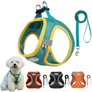 Breathable Dog Harness Leash Set for Small Dogs Cats Outdoor Walking Supplies Puppy Chest Strap French Bulldog Poodle Chihuahua