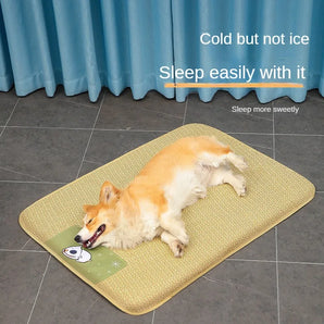 Dog Mat Cooling Summer Pad Moisture Resistant Mat Cooler Rattan Blanket Woven Washable Breathable Bed For Small Medium Large Dog