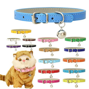 Cute Cat Collar Solid Faux Leather Adjustable Pet Collars with Bells Cats Products for Puppy Kitten Pets Dog Accessories