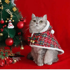 Christmas Cat Hoodie Warm Cloak Outfit for Small Dogs Cats CostumeCoat Clothes Pet Santa Cosplay Costume Dog Soft Plush clothes