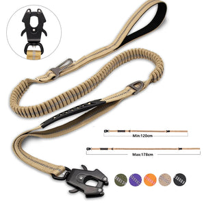 Heavy Duty Tactical Bungee Dog Leash No Pull Dog Leash Reflective Shock Absorbing Pet Leashes with Car Seatbelt for Large Dogs