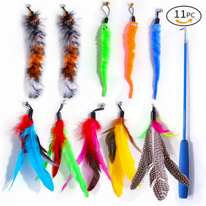 Retractable Pet Cat Caterpillar Feather Replacement Head Toy Set Funny Cat Stick Fishing Rod Cat Toys Interactive Pet Products