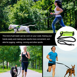 Dog Collar Personalized Free Hands Leather Reflective Hands-Free Leash Adjustable Waist Belt Bag Harness Pet Accessories