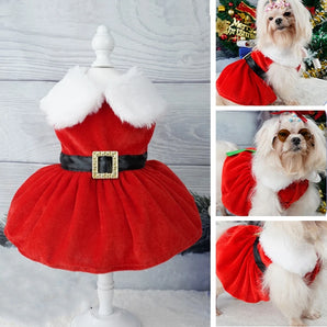 Christmas Coat Dog Clothes Dog Dress Xmas Dress Red Skirt Pets Cat Warm Dress Bow Skirt Comfortable Pet Supplies Dog Costume