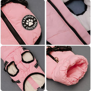 Waterproof Pet Clothes with Harness for Small Medium Dogs Jacket High Collar Puppy Coat Chihuahua Pug Poodle Costumes Outfits