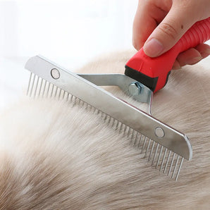 Long Tooth Undercoat Dog Rake Anti-Slip Rubber Handle Pet Grooming Rake Slicker Tool Heavy and Duty Steel Comb for Long Hair Pet