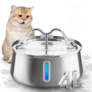 4L Cat and Dog Stainless Steel Pet Drinking Machine Ultra-Silent Pump Drinking Fountain Suitable for a Variety of Pets