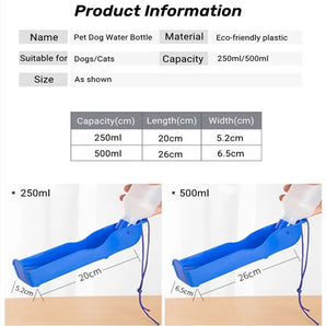 250ml/500ml Pet Dog Water Bottle Plastic Portable Water Bottle Pets Outdoor Travel Drinking Water Feeder Bowl Foldable