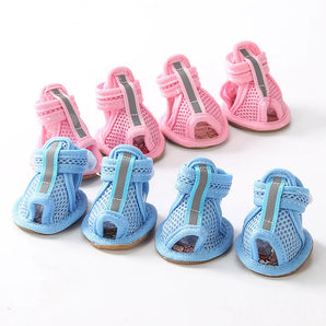 4PCS/set Pink Non-slip Summer Dog Shoes Breathable Sandals for Small Dogs Pet Dog Socks Sneakers for Dogs Puppy Cat Shoes Boots