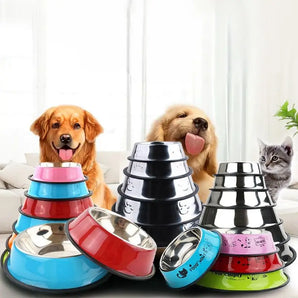 Stainless Steel Pet Bowl Large Capacity Non-Slip Dog Drinking Water Feeding Bowls For Small Medium Large Cats Dogs Pets Supplies