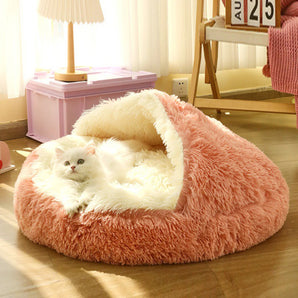 Long Plush Pet Cat Bed Round Cat Cushion Kitten Basket Nest Kennel For Small Dog Cat Supplies House Cats Goods Products Cushions