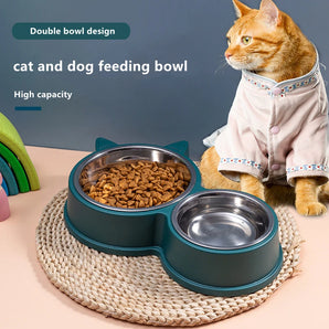 Stainless Steel Pet Feeder Bowl Universal For Dog And Cat Large Capacity Food And Water Double Bowls Feeding Tool