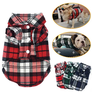 Small Dog/Cat Clothes Plaid Shirt Lapel Coat Jacket Clothes Tops Dog Accessories Clothes for Small Dogs Dog Shirts British Style