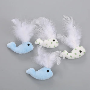 2Pcs Pet Supplies Toy Super Soft Plush Whale with Feathers Cat Play CatToys Interactive