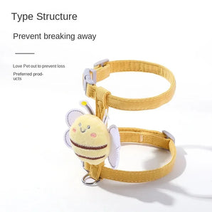 Cat Harness Leash Collar Set Adjustable Cartoon Bee Double Layer Dog Harness for Small Medium Pet Collar Leash Outdoor Walking