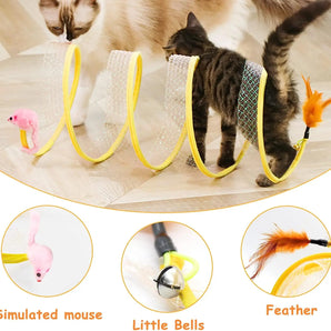 Folded Cat Tunnel S Type Cats Tunnel Spring Toy Mouse Tunnel with Balls and Crinkle Cat Outdoor Cat Toys for Kitten Cat Pets Toy