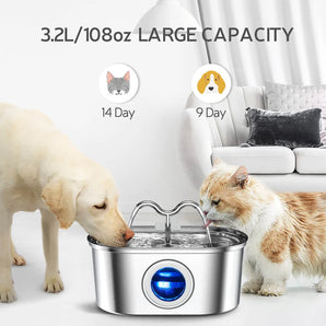 3L Automatic Cat Water Fountain Smart Stainless Steel Pet Water Dispenser Large Capacity Mute Filter Dog Drink Water Bowl