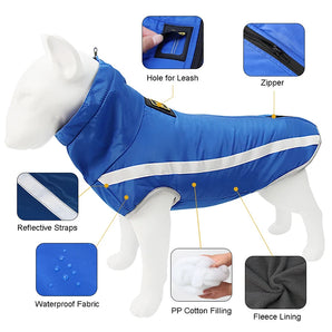 Fleece Lining Waterproof Dog Winter Coat Warm Puppy Jacket Vest Reflective Pet Clothes Apparel Pet Clothing for Medium Large Dog