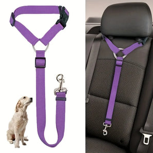 Pet Dog Car Seat Belt Nylon Puppy Adjustable Harness Collar Lead Leash Backseat Safety Rope Solid Two-in-one Pets Accessories