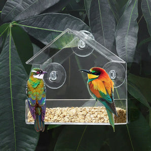 Window Bird Feeder Transparent Removable Outdoor Suction Cups Sliding Feed Tray House Shape Waterproof Squirrel Food Container