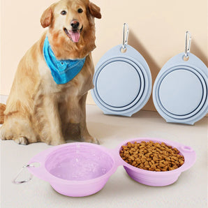 Hangable Silicone Dog Travel Bowls 2 In 1 Double Bowls Folding Dog Food Bowl Water Bowl For Outdoor Walking Camping Traveling