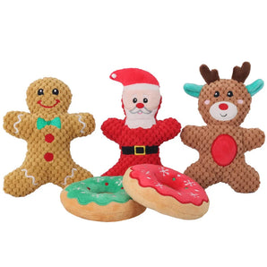 Pet Dog Plush Noise Chewing Toy Santa Elk Gingerbread Man Donut Cat Dog Christmas Series Cartoon Cute Puzzle Supplies