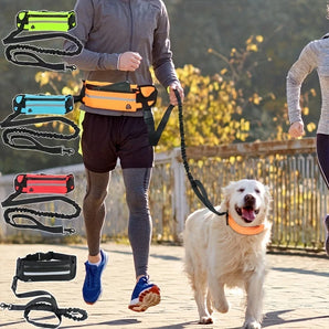 Dog Collar Personalized Free Hands Leather Reflective Hands-Free Leash Adjustable Waist Belt Bag Harness Pet Accessories