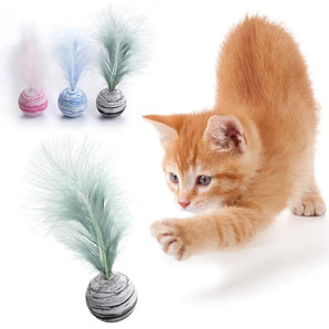 1pc Cat Toy Ball Feather Funny Cat Toy Star Ball Plus Feather Foam Ball Throwing Toys Interactive Plush Toys Pet Supplies Toy