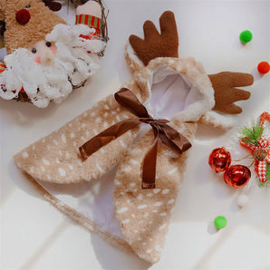 Christmas Dog Cat Costume Pet Cape Cat Cloak with Elk Hat Soft and Warm Apparel for Cats and Puppy Funny Christmas Pet Dress Up