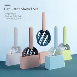 Cat Litter Shovel with Base Plastic Cats Poop Scoop Cat Litter Shovel Box Pet Toilet Durable Cleaner Shovel Pet Cleanning Tool