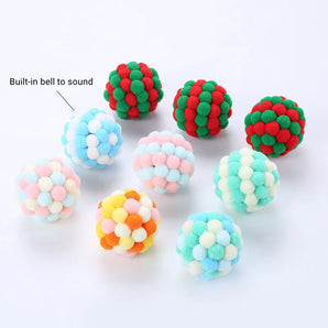 Handmade Funny Cats Bouncy Ball Toys Kitten Plush Bell Ball Mouse Toy Planet Ball Cat Chew Toys Interactive Pet Accessories