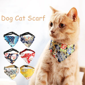 Adjustable Cat Bandana Collar Bow Tie Kitten Dog Cat Scarf Triangular Puppy Bandana Cats Necklace Scarf Cat Bibs Cat Accessories