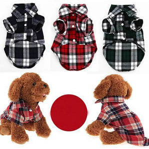 Small Dog/Cat Clothes Plaid Shirt Lapel Coat Jacket Clothes Tops Dog Accessories Clothes for Small Dogs Dog Shirts British Style