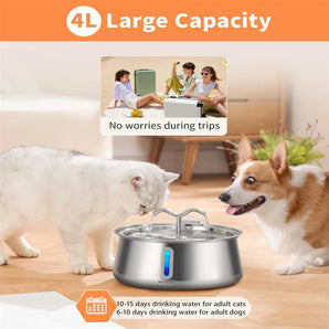 4L Cat and Dog Stainless Steel Pet Drinking Machine Ultra-Silent Pump Drinking Fountain Suitable for a Variety of Pets