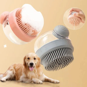 Dog Shower Brush,Pet Dog Grooming Massage Bath Cleaning Brush with Shampoo Dispenser for Long Hair Dogs and Cats Shower