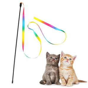 1Pc Funny Cat Stick Cat Toys Rainbow Ribbon Wand String Rod Teaser Wand Plastic Pet Toys for Cats Interactive Stick Cat Supplies