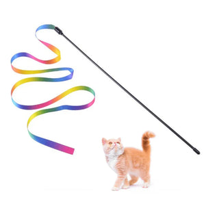 1Pc Funny Cat Stick Cat Toys Rainbow Ribbon Wand String Rod Teaser Wand Plastic Pet Toys for Cats Interactive Stick Cat Supplies