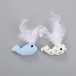 2Pcs Pet Supplies Toy Super Soft Plush Whale with Feathers Cat Play CatToys Interactive