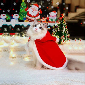 Cat Costume Santa Cosplay Funny Transformed Cat/Dog Pet Christmas Cape Dress Up Clothes Red Scarf Cloak Props Decor