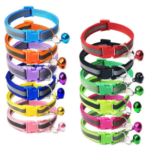 1PC Colors Reflective Breakaway Cat Collar Neck Ring Necklace Bell Pet Products Safety Elastic Adjustable Pet Reflective Collar