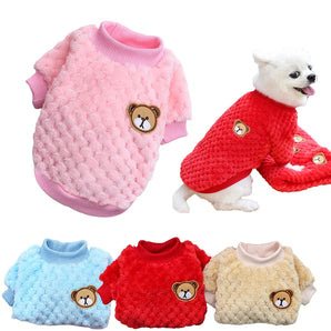 Soft Fleece Dog Clothes for Small Dogs Plush Puppy Cat Coat Bear Embroidery Pet Vest Yorkies Chihuahua Shih Tzu Pug Costumes