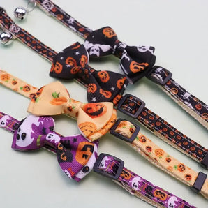 Puppy Kitten Necklace Adjustable Safety Buckle Strap Chihuahua Bow Tie Pet Supplies Happy Halloween Cat Collar with Bell Bowknot