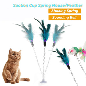 Spring Cat Toy Interactive Suction Cup with Spring Mouse Feather Pet Toy Random Color Cat Accessories