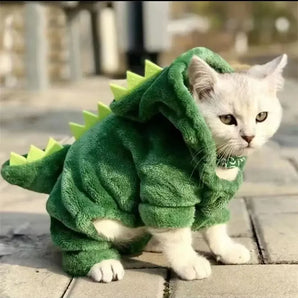 Pet Cat Dog Halloween Dog Clothes for Small Dogs Funny Dinosaur Cosplay Costume Winter Warm Cat Coat Fleece Hoodies Sweater