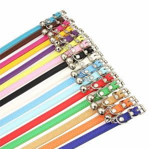 Cute Cat Collar Solid Faux Leather Adjustable Pet Collars with Bells Cats Products for Puppy Kitten Pets Dog Accessories