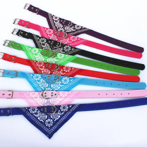 Pet Dog Neck Scarf Puppy Cat Dog Collar Bandana Collar Scarf with Leather Collar Accessories Adjustable Pet Puppy Cat Scarf