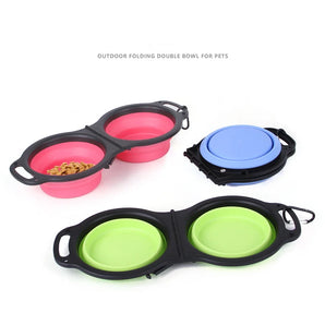 Portable Foldable Pet Silicone Double Bowl Dog Water Bottle  Dog Food Bowl Pet Dog Acessorios Supplies for Small Dogs